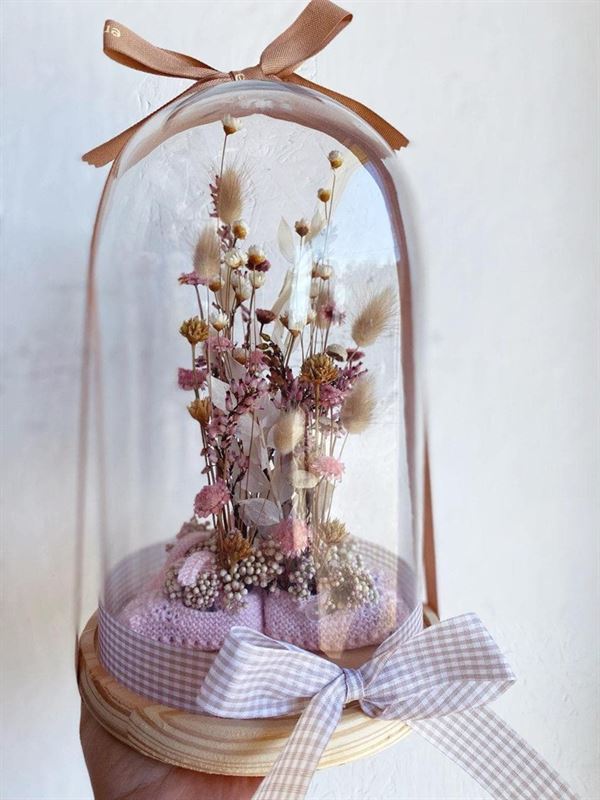 Cúpulas con flores preservadas mediana personalizada 2 pares de patucos - Imagen 1